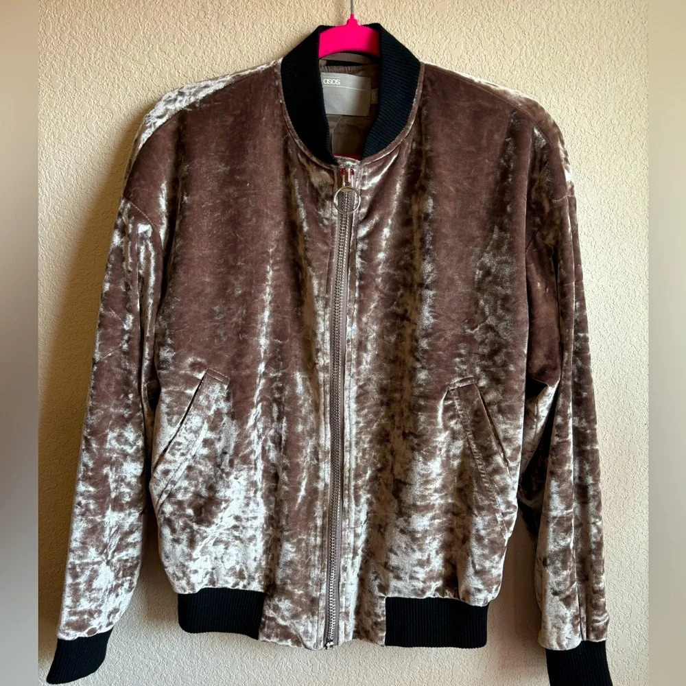 ASOS Mauve Gold Crushed Velvet Bomber Jacket